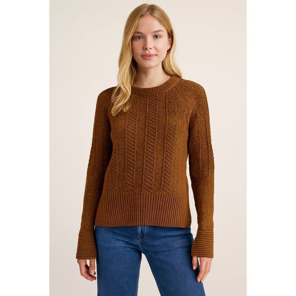H&M brown chevron crewneck wool blend sweater size small
